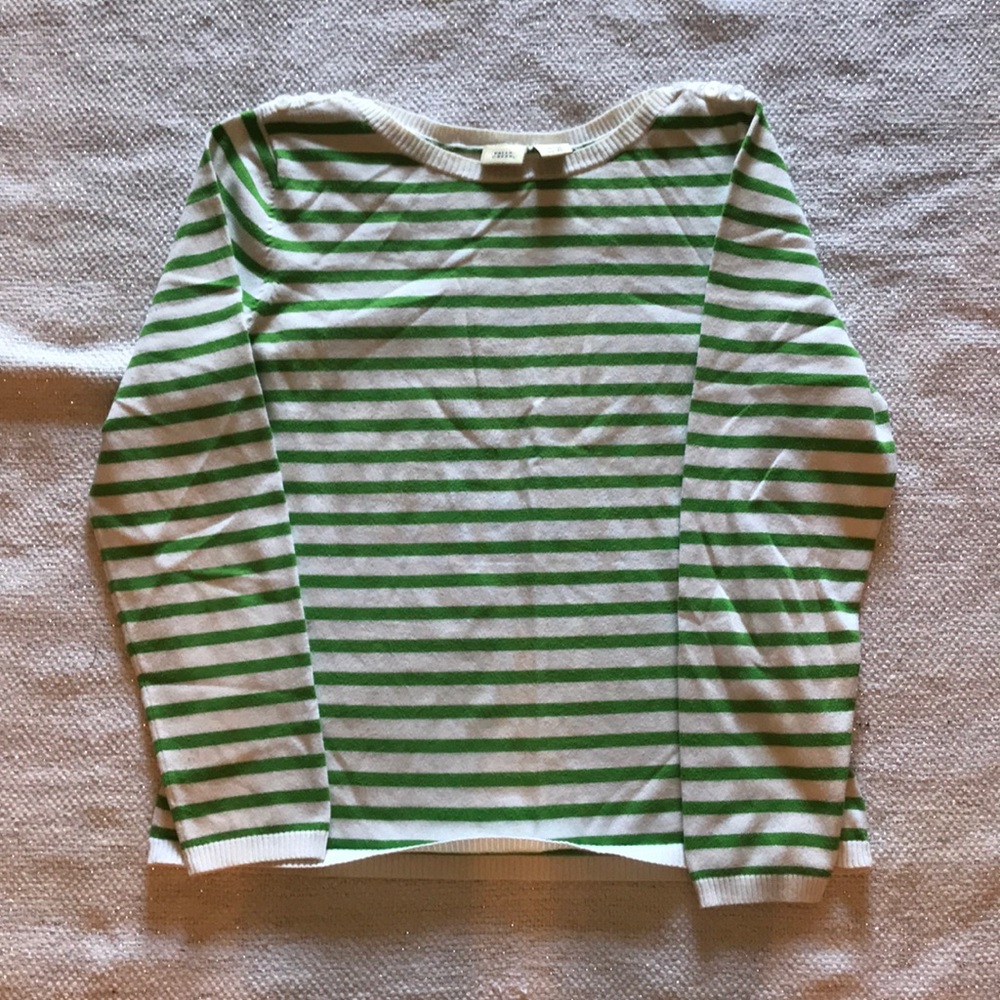 Green white striped lightweight boatneck sweater
